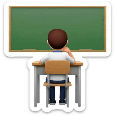 student sitting in classroom back view with one hand on chin sticker