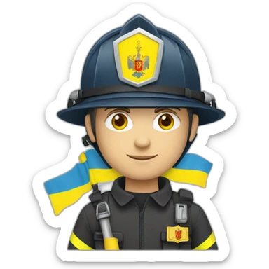 Ukrainian firefighter with the flag of Ukraine sticker
