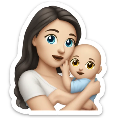 mom holding newborn baby girl with blue eyes white skin dark hair and white skin newborn white girl baby sticker