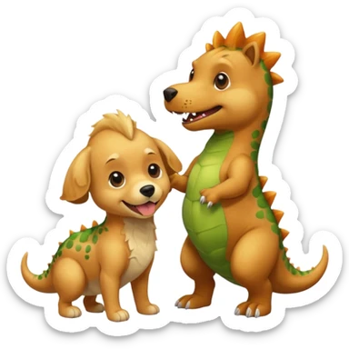 a golden retriever with a dinosaur costume thats unaliving a chihuahua thats in a dinosuar costume sticker