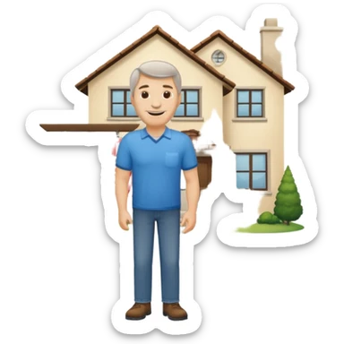 emoji de bienes y raices, un hombre y una casa en "venta for sale" sin sol sticker