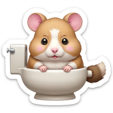 Cute chubby cartoon-style hamster sitting on toilet, sticker-style illustration sticker