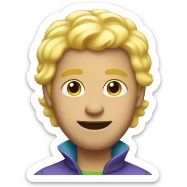 Man with blonde hair under rainbow sticker