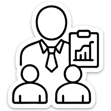 Staff manager, person in business attire with clipboard or chart, managing team members, professional leadership symbol sticker