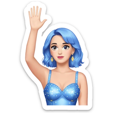 Katy Perry waving to fans, confetti falling, Lifetimes Tour sticker