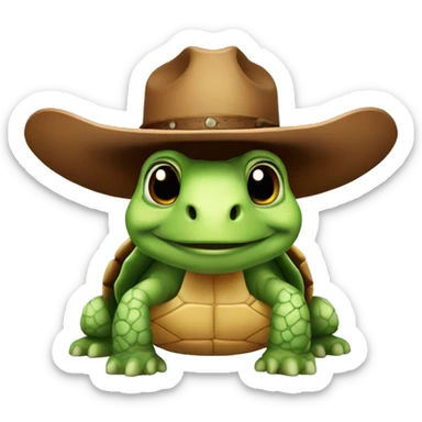A very cute tortoise with a cowboy hat sticker