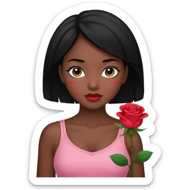 Black hair woman wearing rose top sticker