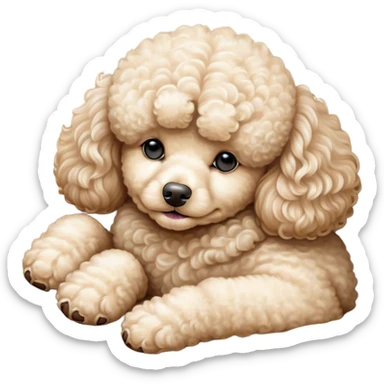 Meme-Worthy Cute Sleeping Cream Poodle Portrait Emoji, Head resting peacefully with a contented smile, showcasing a delightfully elegant build and a luxuriously soft, curly cream Fur, eyes shut in a serene nap, Simplified yet hilariously adorable features, highly detailed, glowing with a soft, drowsy light, high shine, relaxed and utterly lovable, stylized with an air of playful laziness, bright and heartwarming, soft glowing outline, capturing the essence of a comically sleepy companion, so meme-worthy it feels like it could instantly become the next viral sensation of adorable slumber! sticker