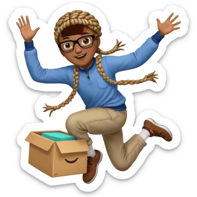 black boy with glasses and box braids jumping sticker