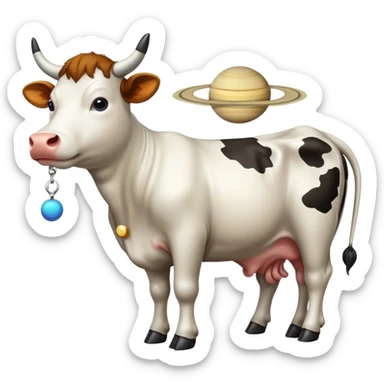 A cow with the body of Saturn  sticker