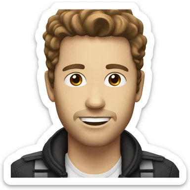 white male singer with brown hair and microphone sticker