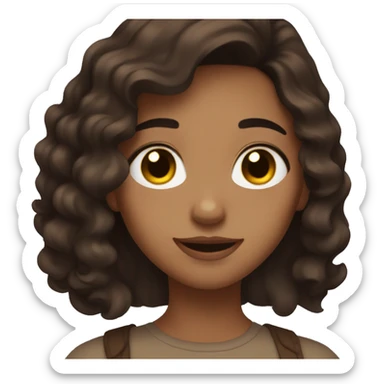 Girl with brownish skin, light brown eyes and dark brown hair, aesthetic, waving sticker