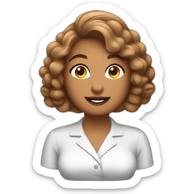 Manicurista gordita con pelo castaño medio largo sticker