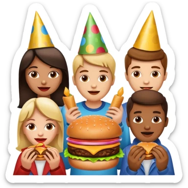 A group of hungry people eating burgers. sticker