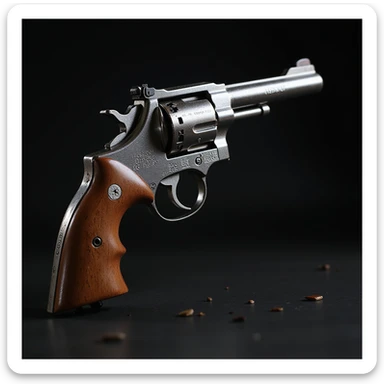 a realistic gun with heart-shaped details, chrome and steel, dramatic shadows, photorealistic style sticker