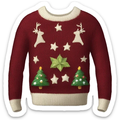 Realistic isolated burgundy ugly Christmas sweater. sticker