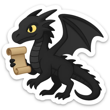 Edit the image to depict Darkstalker the NightWing dragon from Wings of Fire holding his animus scroll in emoji style with no background. Remove the background entirely to isolate the subject. sticker