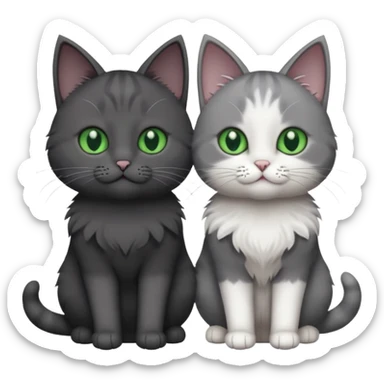 2 different coloured grey cats including one dark grey and white cat and one completely solid dark grey cat with green eyes and only white paws sticker