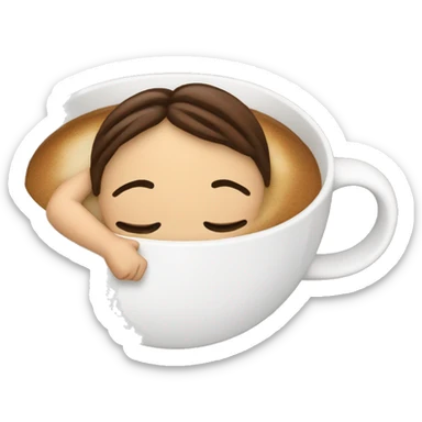 a girl is sleeping in a cup of coffee sticker
