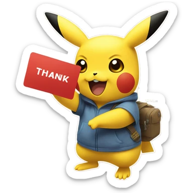 pikachu with a card saying thanks for the appreciation sticker
