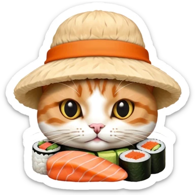 cat wearing a hat made out of sushi sticker