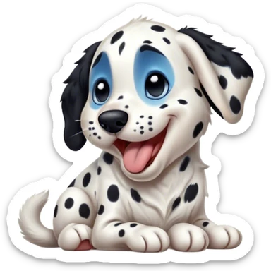 Cinematic Cute Yawning Spotted Dalmatian Portrait Emoji, Head tilted slightly with a dramatic, wide-open yawn, showcasing a smooth Fur of predominantly white with bold black patches, floppy ears slightly drooping, round blue eyes barely open in drowsy contentment, Simplified yet irresistibly adorable features, highly detailed, glowing with a soft, cozy glow, high shine, relaxed yet expressive, stylized with a touch of whimsy, bright and endearing, soft glowing outline, capturing the essence of a sleepy yet affectionate guardian, so drowsy it feels like it could stretch out of the screen and curl up for a nap! sticker