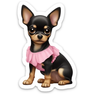 black & tan chihuahua puppy wearing a pink dress sticker