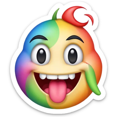 extremely silly emoji face with crazy crossed eyes, rainbow colored tongue flailing wildly from side to side, goofy expression, comical, exaggerated sticker
