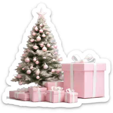 Light pink Christmas gifts under a white Christmas tree  sticker