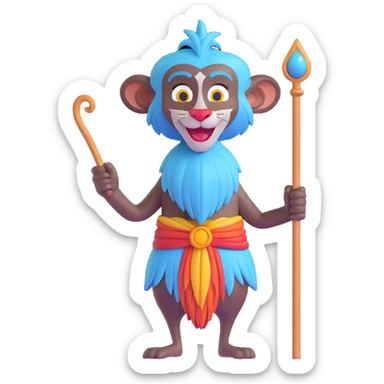 Rafiki with staff, stylized as a 3D emoji, cheerful expression sticker