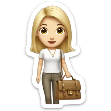 Blonde Asian girl who is a software engineer with Birkin bag and Chanel necklace sticker