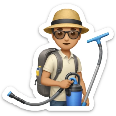 Dude cleaning car with a vacuum in a backpack sticker