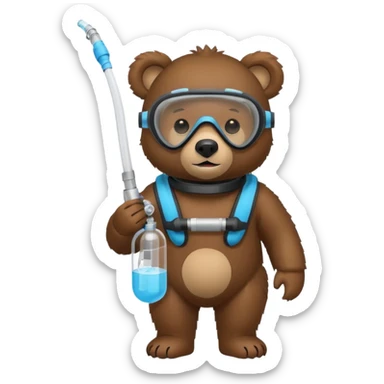 cute bear with snorkel, mask, and oxygen tank, simple style sticker