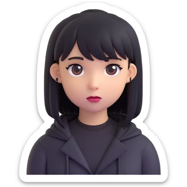 emo girl, expressive, dark clothing, side-swept bangs, moody, modern emoji style sticker