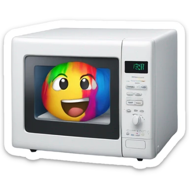 A microwave wearing a t shirt sticker