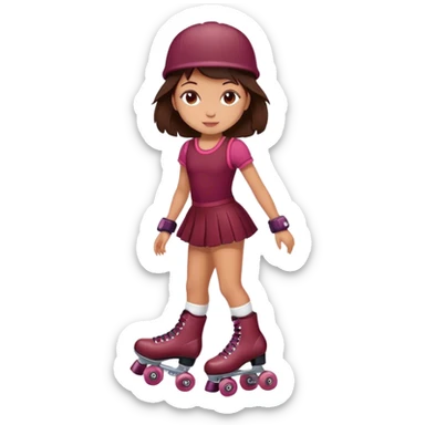 Cute brunette girl, tan skin, with burgundy rollerskates sticker