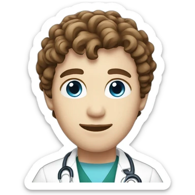 male doctor, with blue eyes and brown short curly hair and white skin sticker
