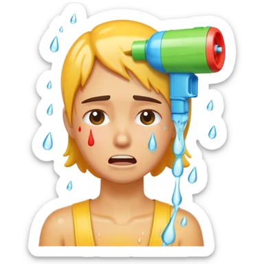 crying with water gun to head sticker