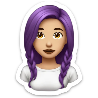 Cara de chica con pelo marrón y muy largo no muy morena con ojos marrones labios carnes camiseta morada clara sticker