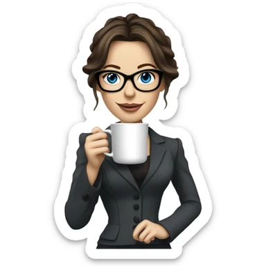 Realistic Kate Beckinsale blue eyes wearing glasses in a business dress drinking a cup of tea  sticker