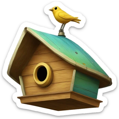 Painted wooden flattened UFO alien spaceship shaped birdhouse —no emoji  sticker