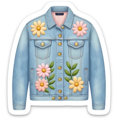 light wash denim jacket with pastel flowers painted on sticker