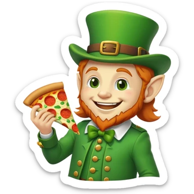 Leprechaun eating pizza sticker