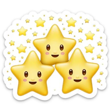 Emoji-style three stars in night sky, rounded and cute, glowing effect, soft shading sticker