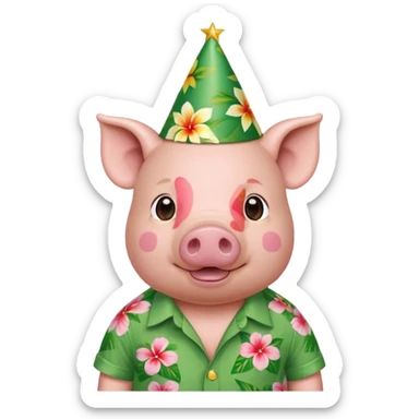 Pig with green aloha shirt, birthday hat sticker