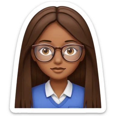 girl with long brown straight hair and brown eyes, wearing glasses sticker