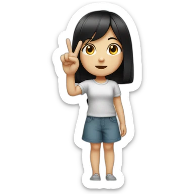 Small white skin black haired girl showing 3 fingers up, 2 closed sticker