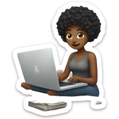 Black hair women working on laptop in cozy vibes  sticker