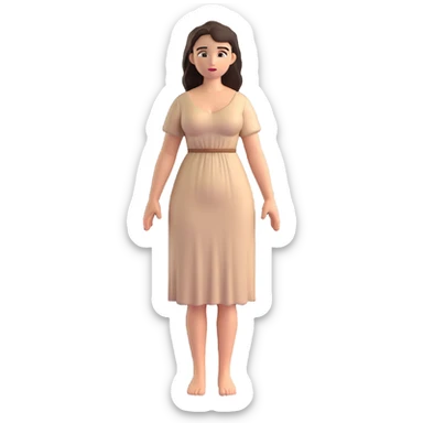 fullbody Mary Magdalene, fit and buxom body, very pretty detailed face, normal height, simple light tan dress, arms down with hands by hips, dark hair sticker