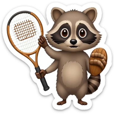 tennis racket held by a raccoon paw and forearm, no raccoon body sticker